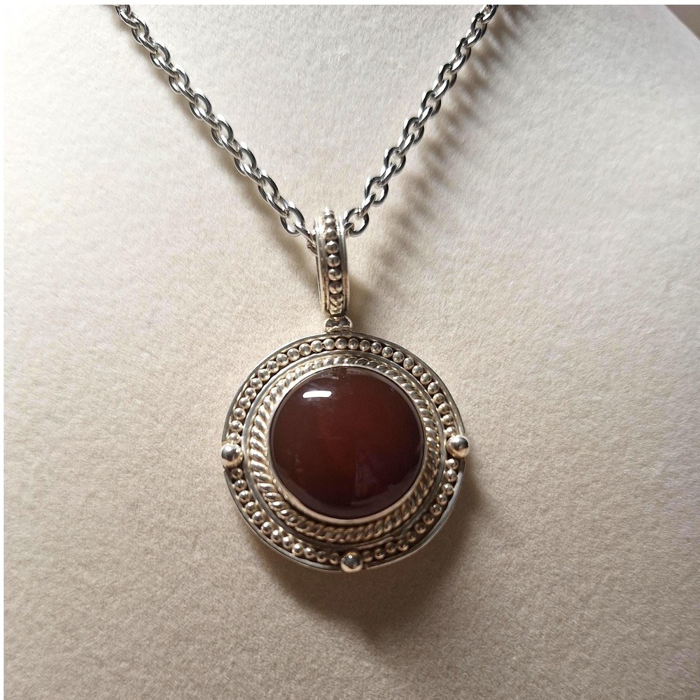 Carnelian pendant Thailand artisan crafted stainless sterling silver steel chain - Picture 1 of 2
